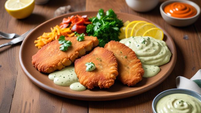 Kreativa såser till schnitzel som förgyller middagen illustration