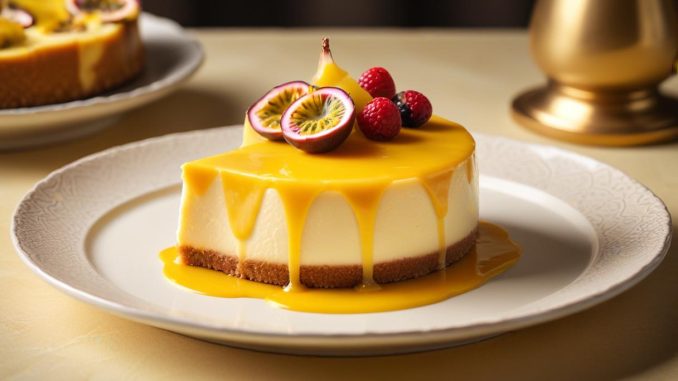 Ljuvlig passionsfrukt cheesecake att njuta av! illustration