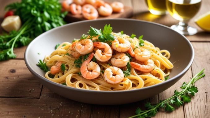 Pasta med räkor - enkla recept för festliga stunder illustration