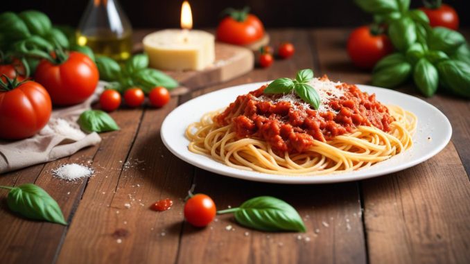 Pasta med tomatsås illustration