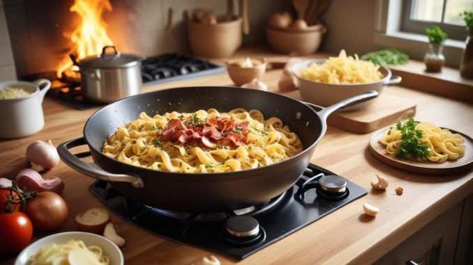 En snabblagad och god bacon pasta! illustration