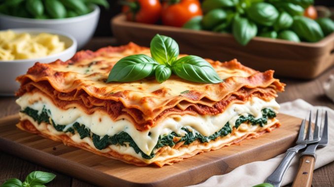 God vegetarisk lasagne med keso och spenat illustration