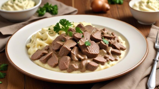 Kryddig och krämig biff stroganoff för alla tillfällen illustration