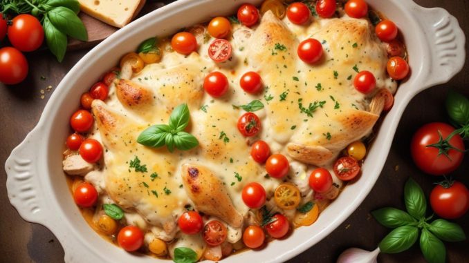 Kycklinggratäng med smak av Italien och soliga tomater illustration