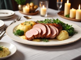 Perfekt helstekt fläskfilé med krämig potatisgratäng illustration
